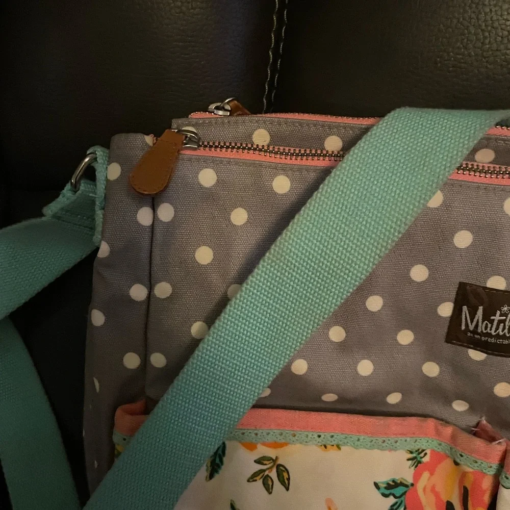 Matilda Jane “Over The Moon” Messenger Gray Polka Dot and Floral Baby Bag